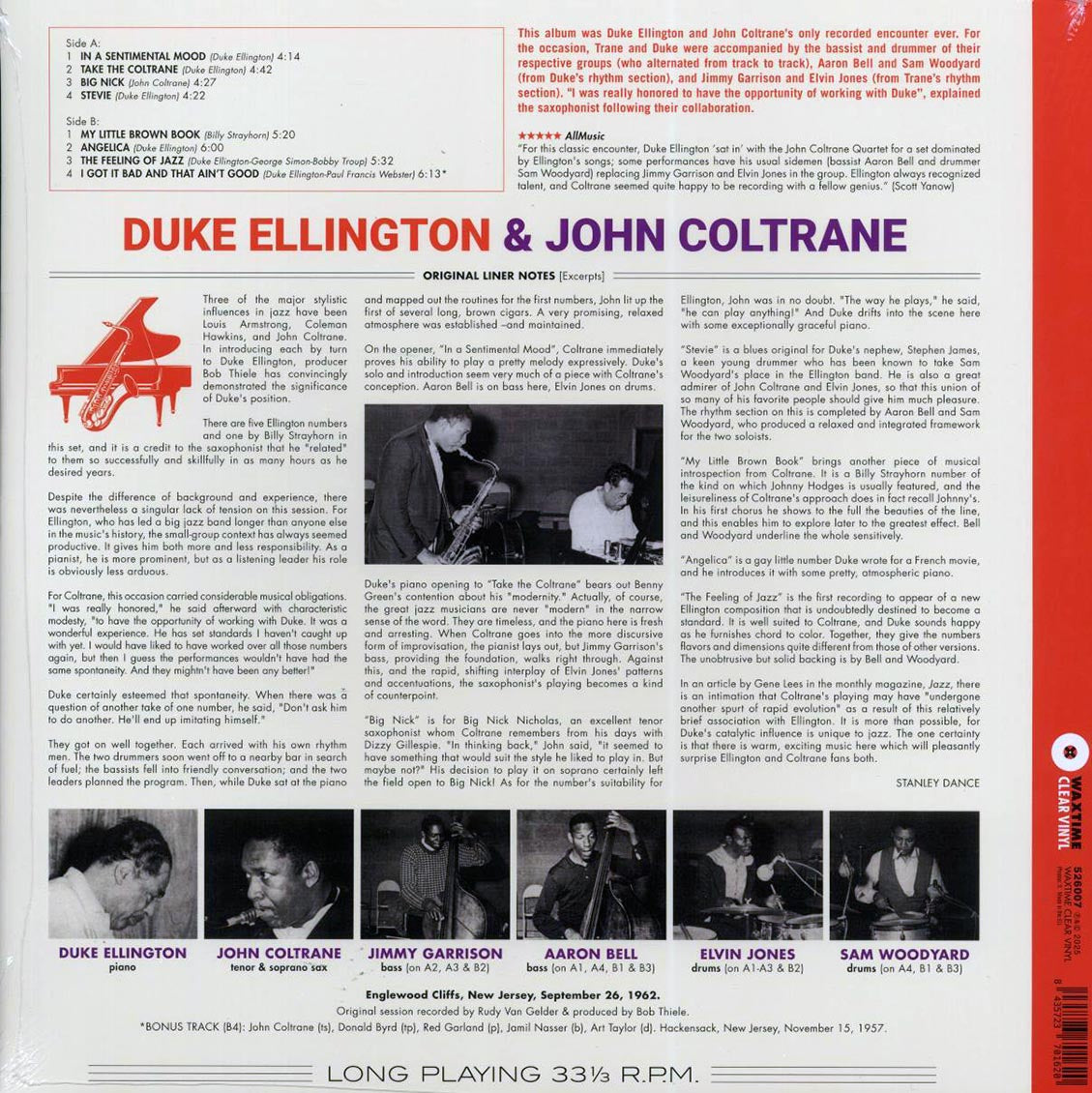 Duke Ellington, John Coltrane - Duke Ellington & John Coltrane (+bonus track) (ltd. ed.) (180g) (clear vinyl) [New Vinyl Record LP]