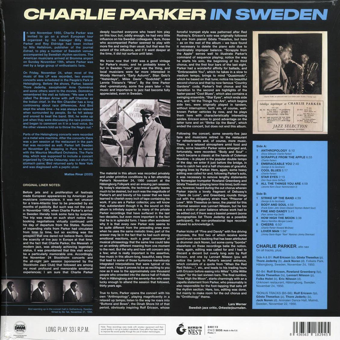 Charlie Parker - In Sweden (+2 bonus tracks) (ltd. ed.) (180g) (blue vinyl) [New Vinyl Record LP]