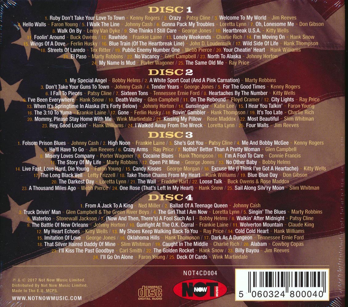 Johnny Cash, Glen Campbell, Hank Williams, George Jones, Etc. - 100 Country Greats (100 tracks) (4xCD) (deluxe 4-fold digipak) [New] [New CD]