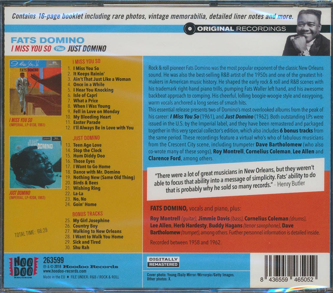 Fats Domino - I Miss You So + Just Domino (2 albums on 1 CD) (30 tracks) (incl. 16-page booklet) (remastered) [New CD]