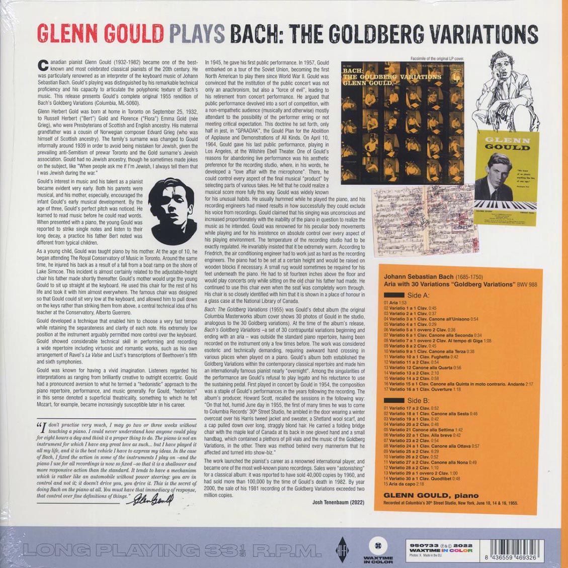 Bach, Glenn Gould - The Goldberg Variations (180g) (clear vinyl) [New Vinyl Record LP]