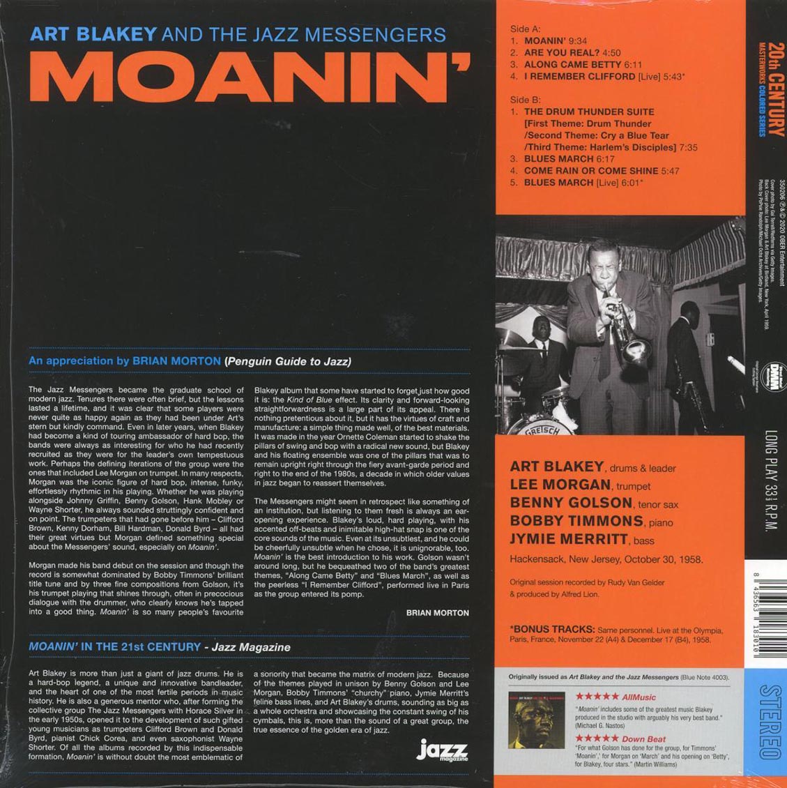 Art Blakey & The Jazz Messengers - Moanin' (+2 bonus tracks) (ltd. ed.) (180g) (red vinyl) [New Vinyl Record LP]