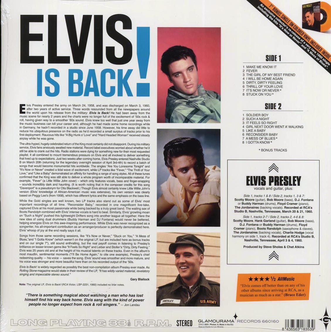 Elvis Presley - Elvis Is Back! (+4 bonus tracks) (180g) (incl. 7") [New Vinyl Record LP]