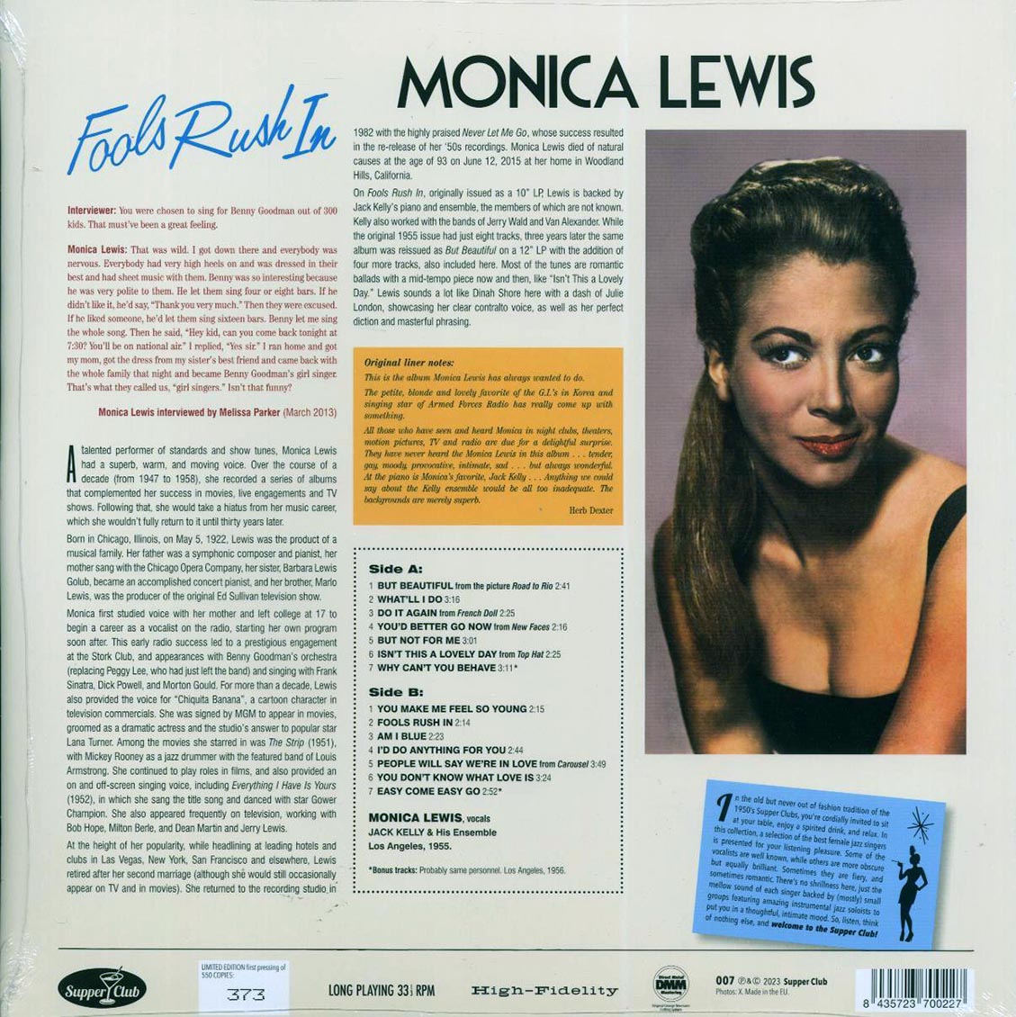 Monica Lewis - Fools Rush In (+2 bonus tracks) (ltd. ed.) (180g) [New Vinyl Record LP]