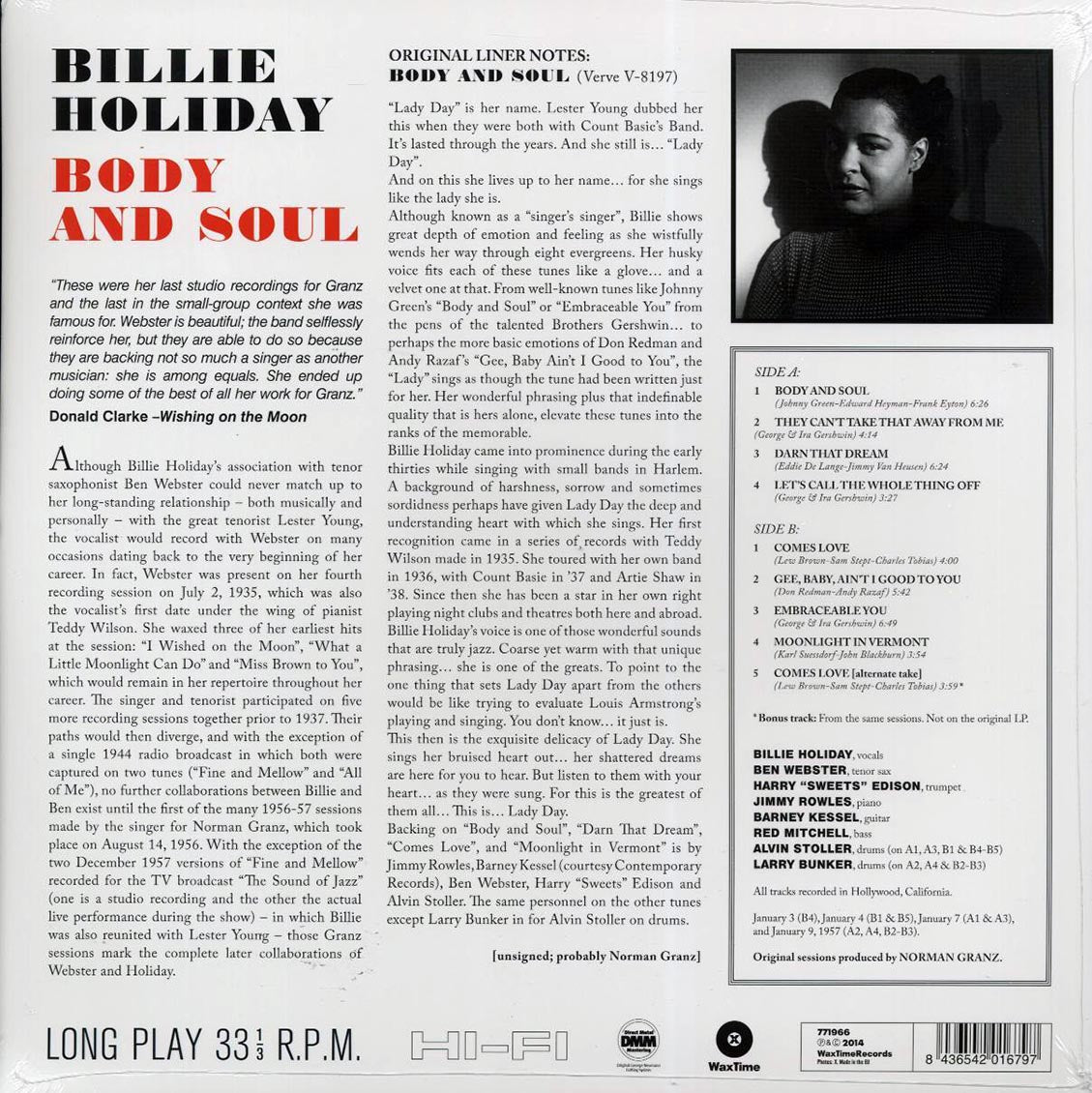 Billie Holiday - Body And Soul (ltd. ed.) (180g) (remastered) [New Vinyl Record LP]