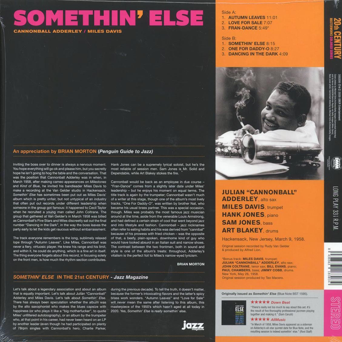 Cannonball Adderley, Miles Davis - Somethin' Else (+bonus track) (ltd. ed.) (180g) (blue vinyl) [New Vinyl Record LP]