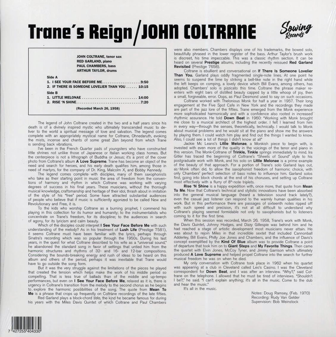 John Coltrane - Trane's Reign (clear vinyl) [New Vinyl Record LP]