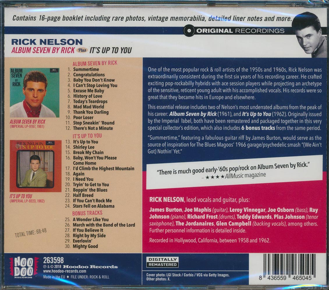 Rick Nelson - Album Seven By Rick + It's Up To You (2 albums on 1 CD) (30 tracks) (incl. 16-page booklet) (remastered) [New CD]