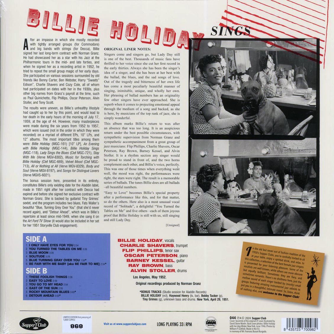 Billie Holiday - Sings (+4 bonus tracks) (ltd. ed.) (180g) [New Vinyl Record LP]