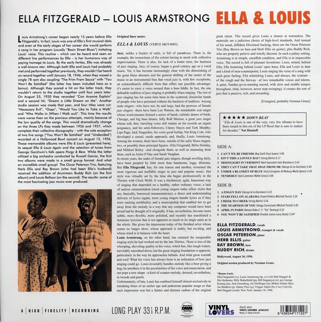 Ella Fitzgerald, Louis Armstrong - Ella & Louis (+ 2 bonus tracks) (DMM) (ltd. ed.) (180g) (High-Def VV) [New Vinyl Record LP]