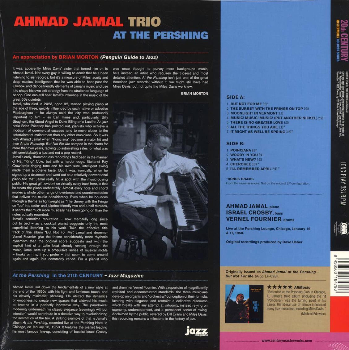 Ahmad Jamal Trio - At The Pershing (+4 bonus tracks) (ltd. ed.) (180g) (blue vinyl) [New Vinyl Record LP]