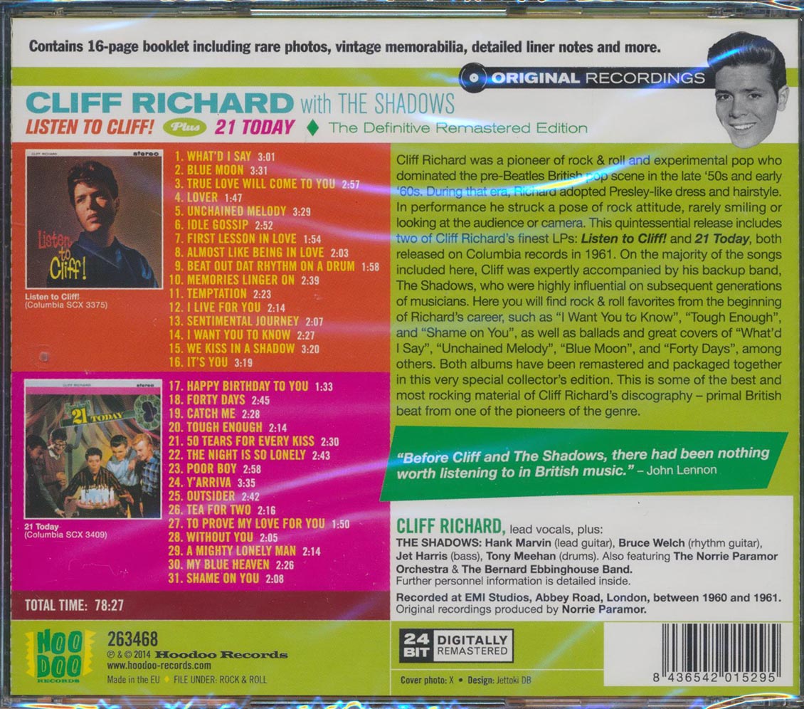 Cliff Richard - Listen To Cliff! + 21 Today (2 albums on 1 CD) (31 tracks) (incl. 16-page booklet) (24-bit mastering) (remastered) [New] [New CD]