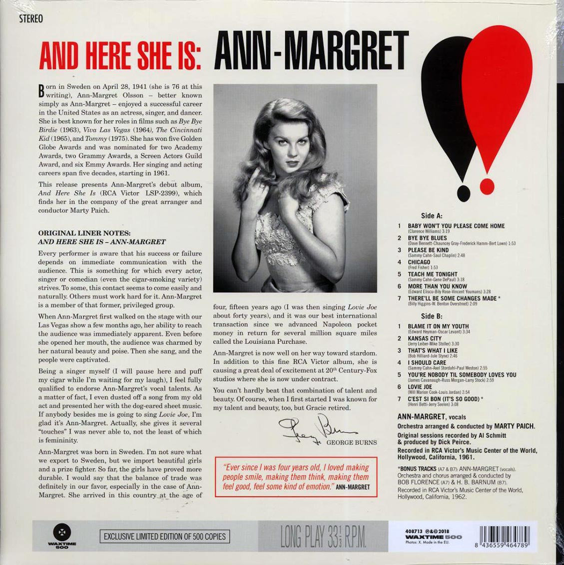 Ann Margret - And Here She Is (+2 bonus tracks) (ltd. ed.) (180g) [New Vinyl Record LP]