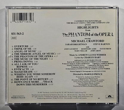 Andrew Lloyd Webber - Highlights From The Phantom of the Opera [1987 Used CD] [D]