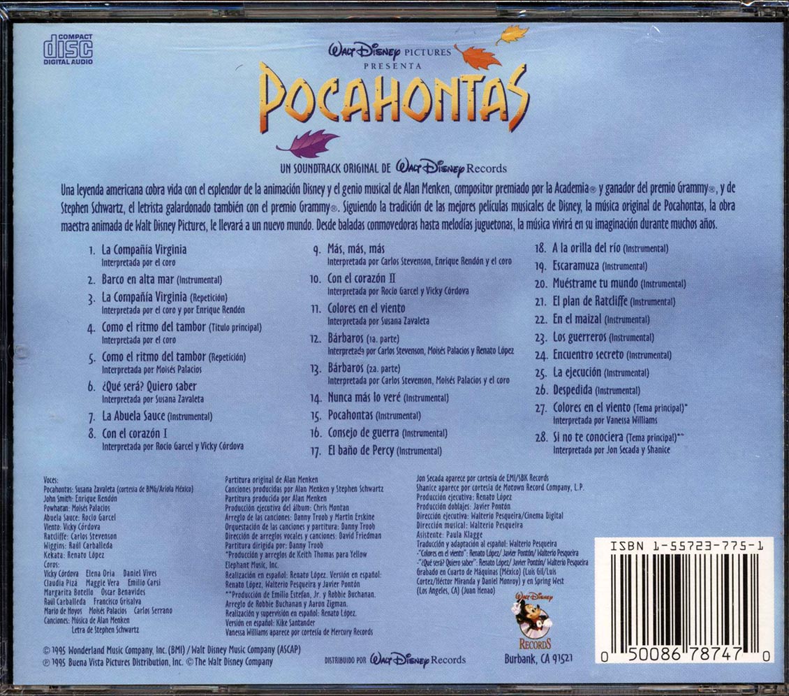Soundtrack - Pocahontas (Un Soundtrack Original De Walt Disney Records) [1995 New CD]