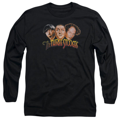 Three Stooges Three Head Logo Mens Long Sleeve Shirt Black Officially Licensed