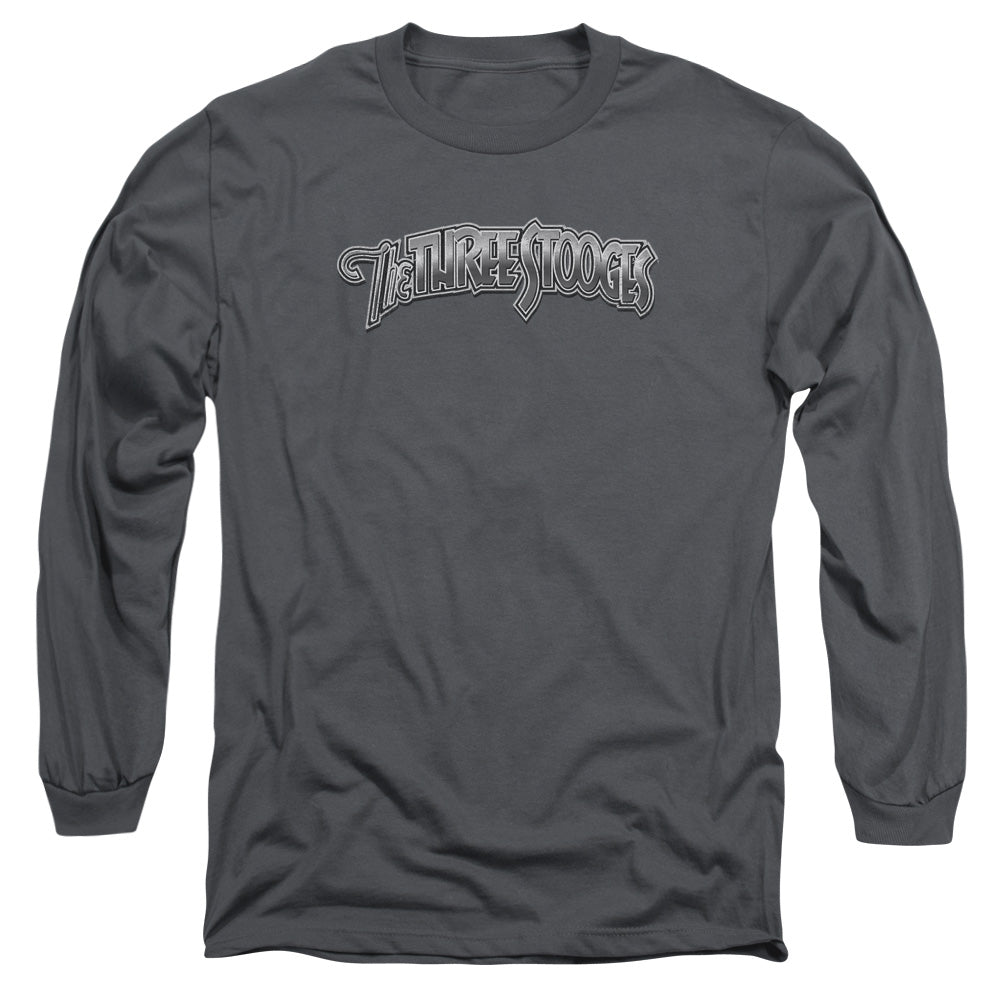 Three Stooges Metallic Logo Mens Long Sleeve Shirt Charcoal Officially Licensed