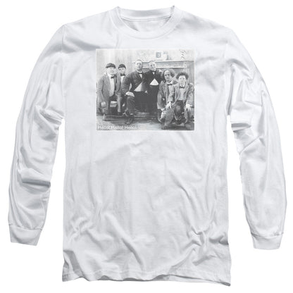 Three Stooges Hello Mens Long Sleeve Shirt White Officially Licensed