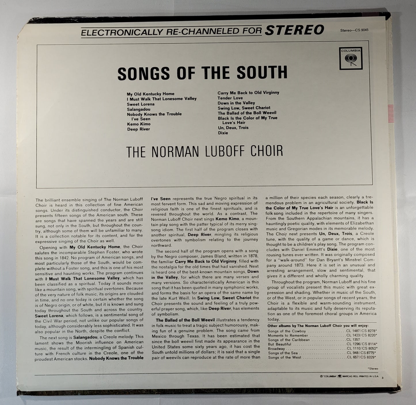 The Norman Luboff Choir - Songs of the South [1965 Reissue] [Used Vinyl Record]