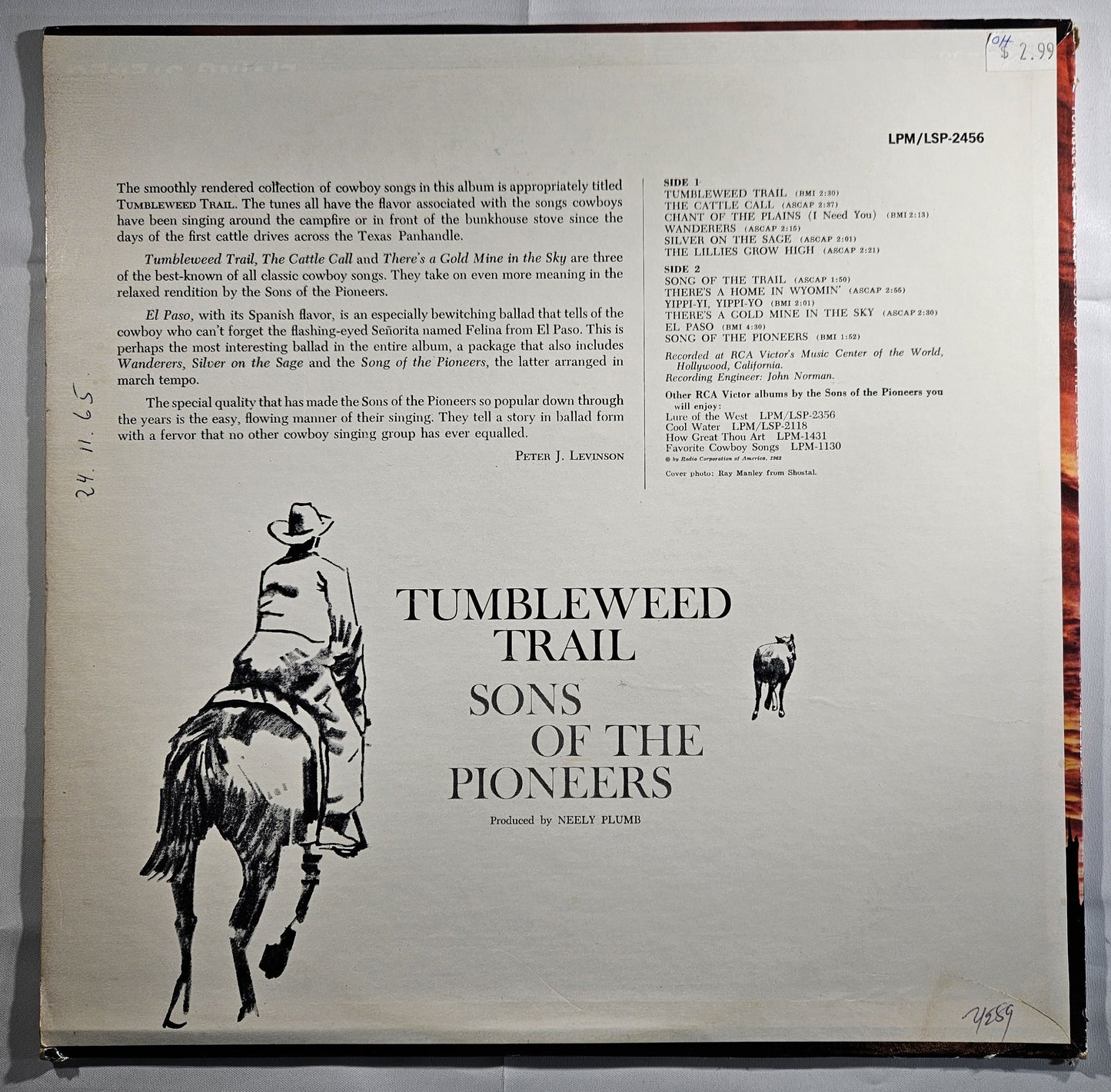 The Sons of the Pioneers - Tumbleweed Trail [1962 Mono] [Used Vinyl Record LP]
