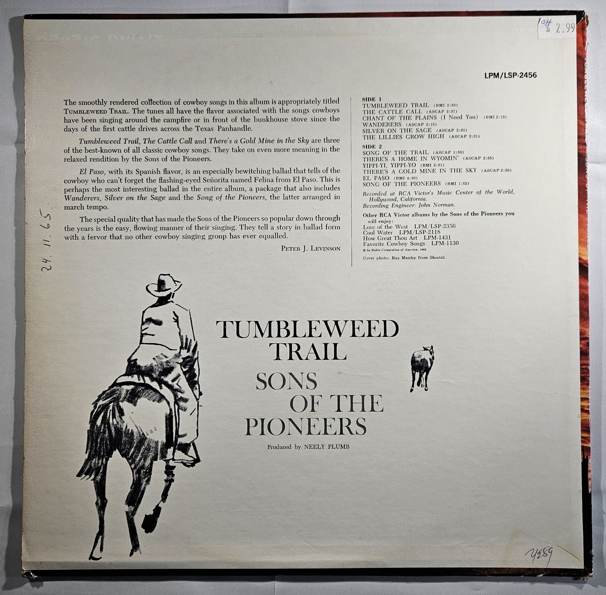 The Sons of the Pioneers - Tumbleweed Trail [1962 Mono] [Used Vinyl Record LP]