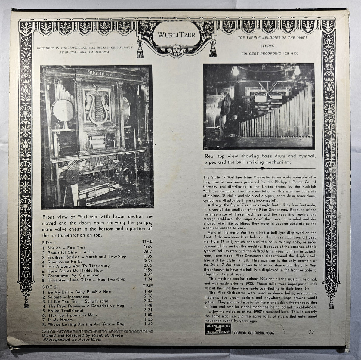 The Wurlitzer Pian Orchestra - Toe Tappin' Melodies of the 1900's [Used Vinyl Record LP]
