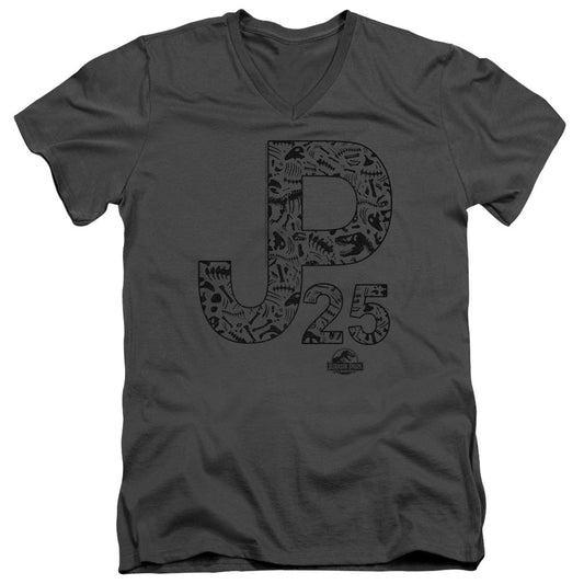 Jurassic Park JP 25 Mens Slim Fit V-Neck T Shirt Charcoal