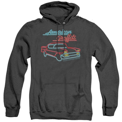 American Grafitti Neon Mens Heather Hoodie Black Black Officially Licensed
