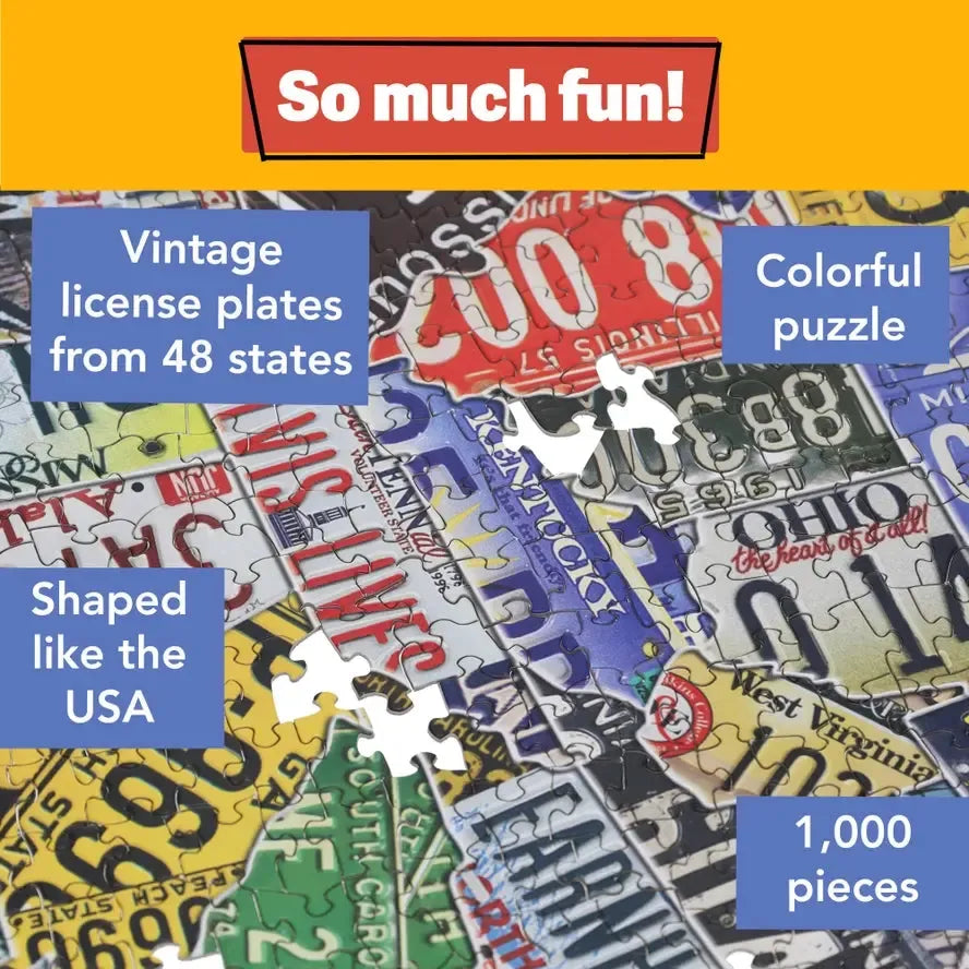USA License Plates 1000 Piece Shaped Jigsaw Puzzle TDC