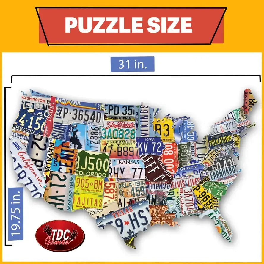 USA License Plates 1000 Piece Shaped Jigsaw Puzzle TDC