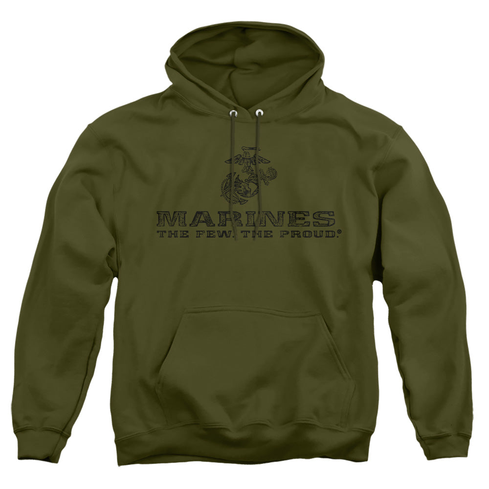 Us Marine Corps Distressed Logo Mens Hoodie Military Green Officially Licensed