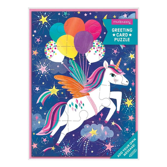 Unicorn Birthday Party Greeting Card 12 Piece Jigsaw Puzzle Mudpuppy
