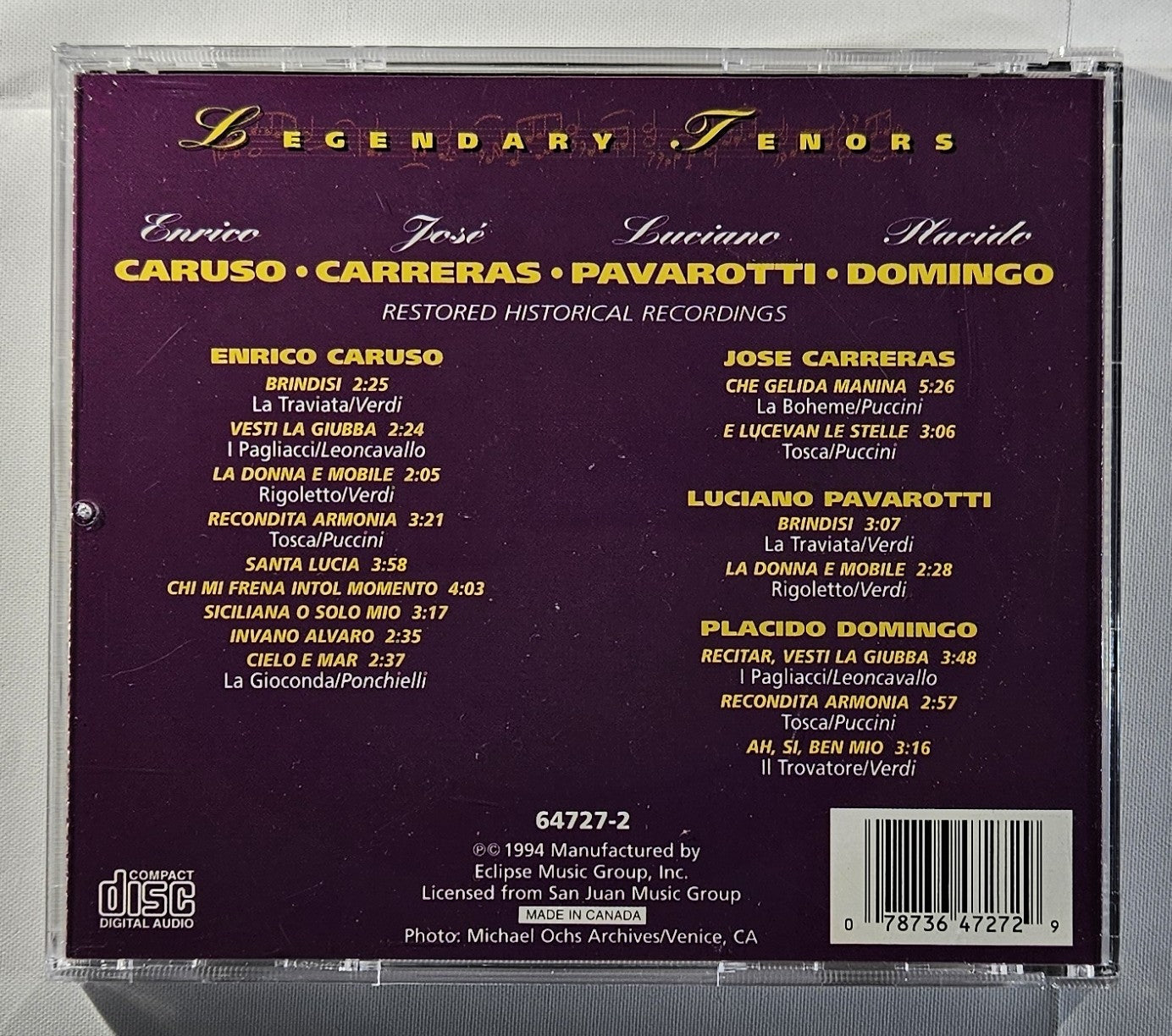 Various - Legendary Tenors [1994 Remastered Compilation] [Used CD]