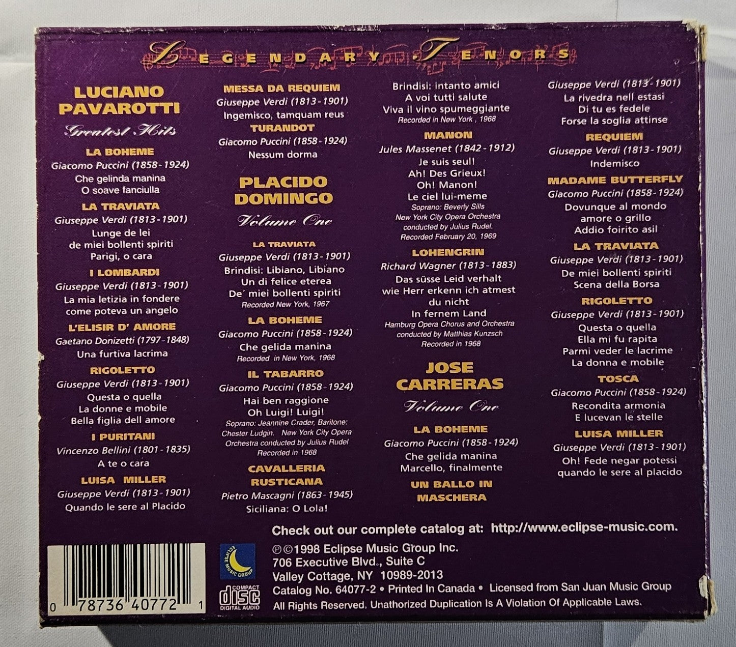Various - Legendary Tenors (Three Volume Collection) [1998 Used Triple CD]