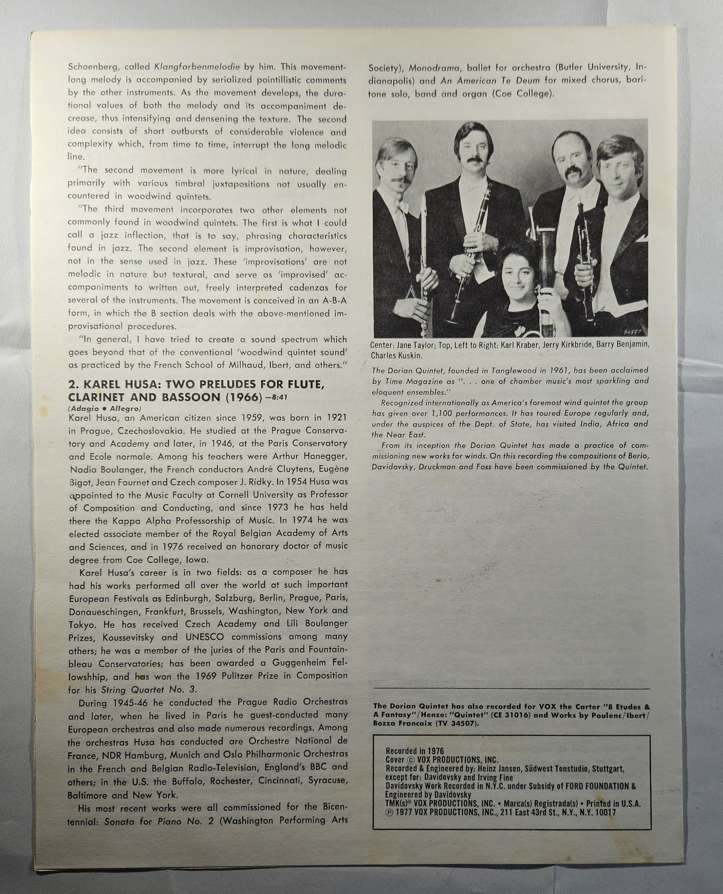 Various - The Avant Garde Woodwind Quintet in the U.S.A. [1977 Used Triple Vinyl LP]