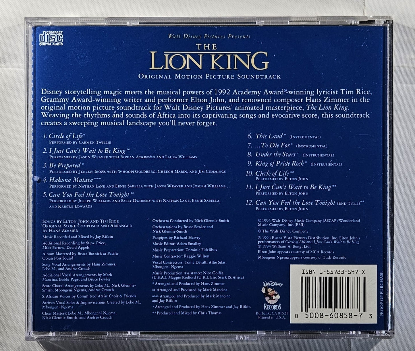 Soundtrack - The Lion King (Original Motion Picture Soundtrack) [1994 New CD]