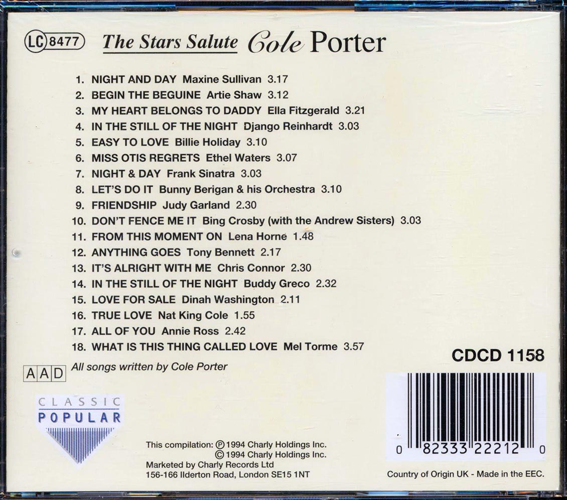 Various - The Stars Salute Cole Porter [1994 Compilation] [New CD]