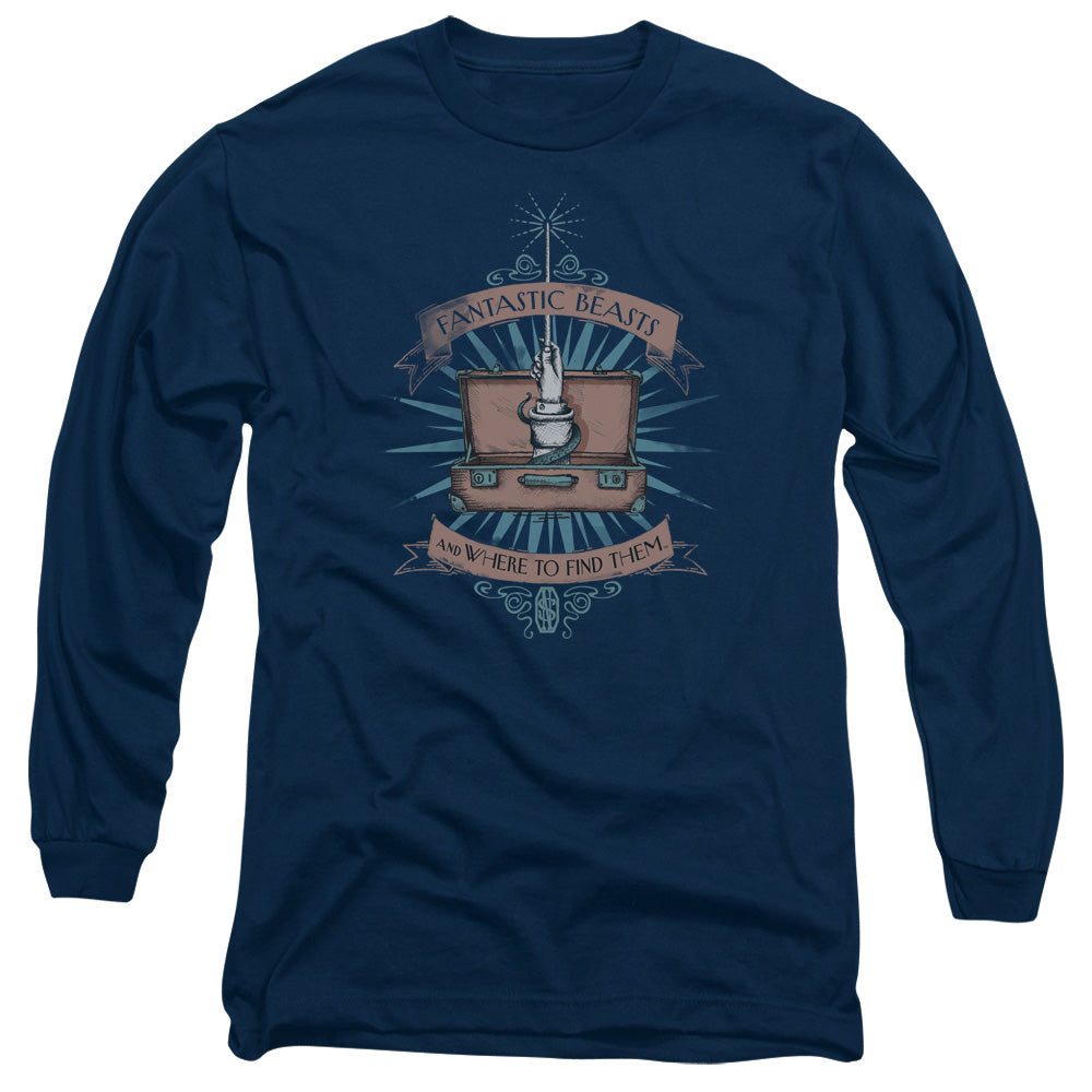 Fantastic Beasts Briefcase Mens Long Sleeve Shirt Navy Officially Licensed