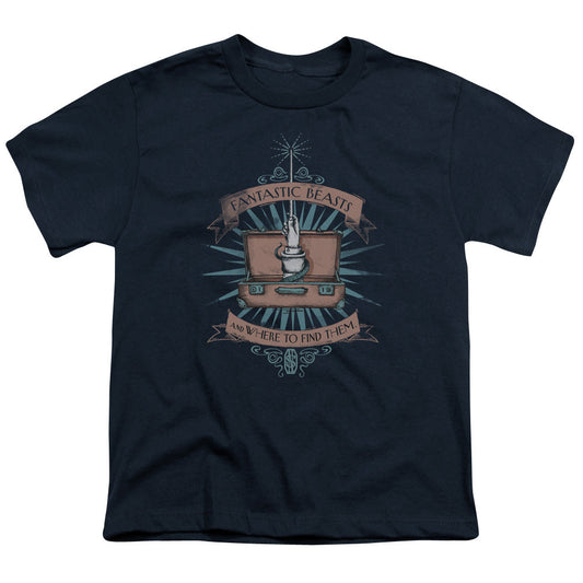 Fantastic Beasts Briefcase Kids Youth T Shirt Navy Blue Officially Licensed