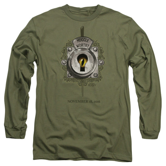 Fantastic Beasts Muggle Worthy Mens Long Sleeve Shirt Military Green Officially Licensed Officially Licensed