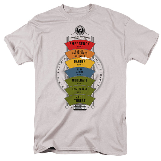 Fantastic Beasts Magical Exposure Threat Level Mens T Shirt Silver Officially Licensed