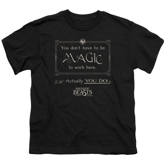 Fantastic Beasts Magic To Work Here Kids Youth T Shirt Black Officially Licensed