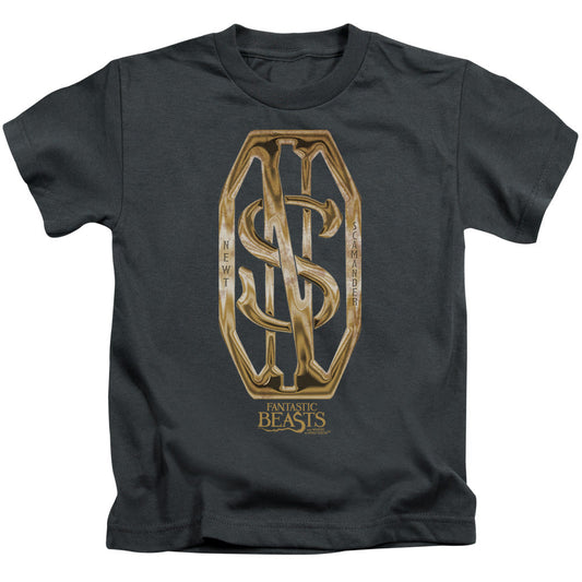 Fantastic Beasts Scamander Monogram Juvenile Kids Youth T Shirt Charcoal Officially Licensed