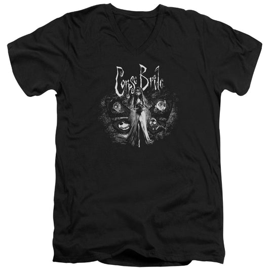 Corpse Bride Bride To Be Mens Slim Fit V-Neck T Shirt Black Officially Licensed