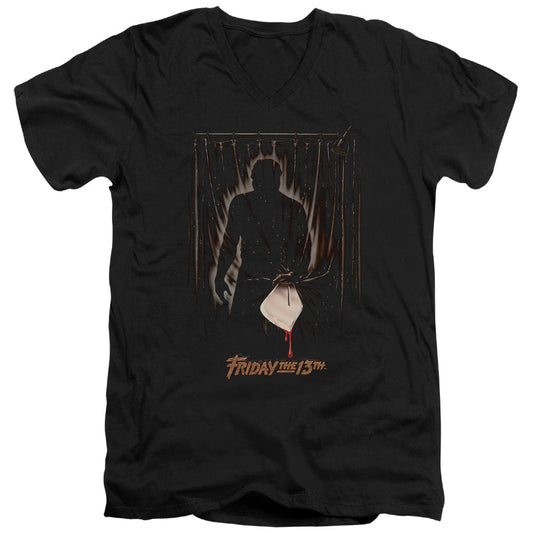 Friday The 13th Part 3 Poster Mens Slim Fit V-Neck T Shirt Black Officially Licensed