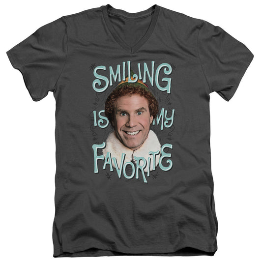 Elf Smiling Mens Slim Fit V-Neck T Shirt Charcoal Officially Licensed