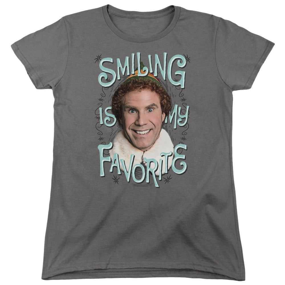 Elf Smiling Womens T Shirt Charcoal Officially Licensed