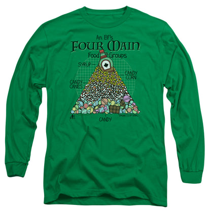 Elf Food Pyramid Mens Long Sleeve Shirt Kelly Green Officially Licensed Officially Licensed
