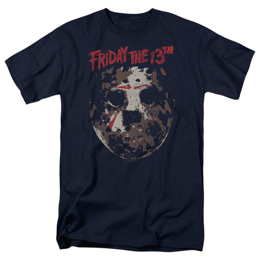 Friday The 13th Rough Mask Mens T Shirt Navy Blue Officially Licensed