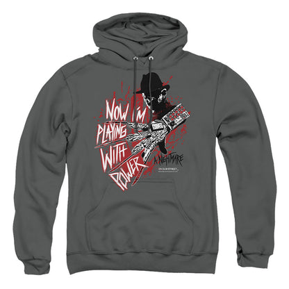 Nightmare On Elm Street Playing With Power Mens Hoodie Charcoal Officially Licensed